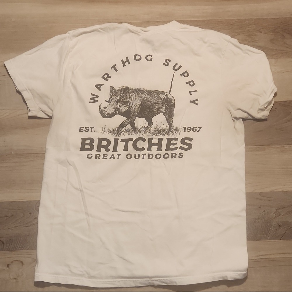 Britches Comfort Colors Men's White Graphic Pocket T-Shirt Size L 100% Cotton